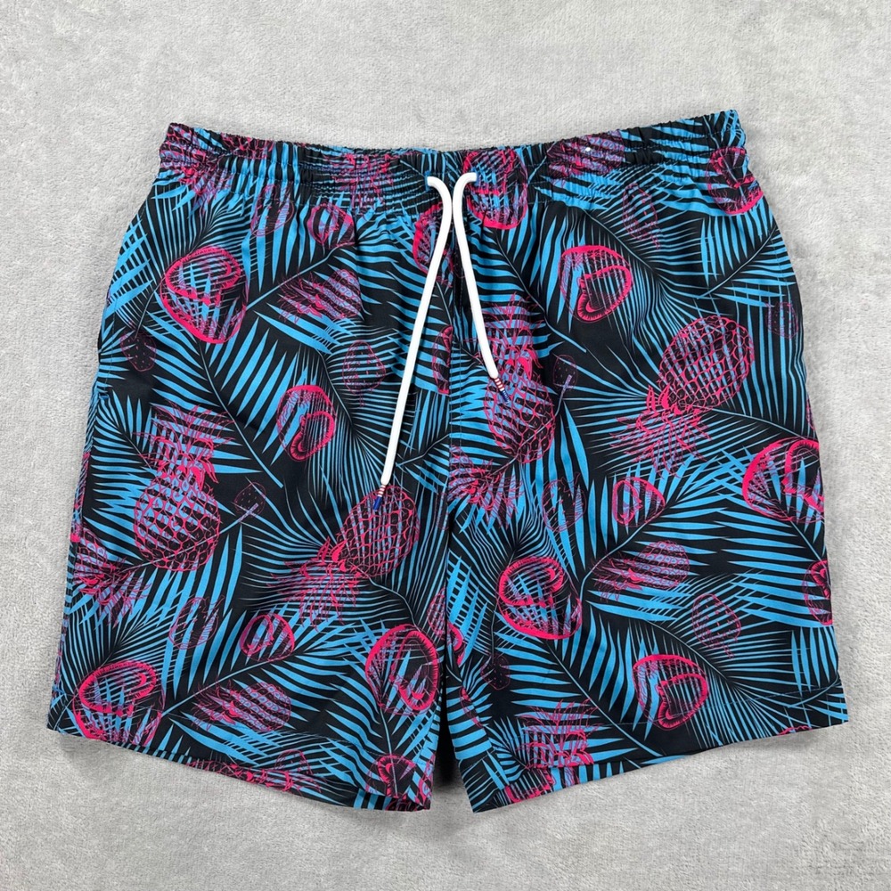 RSVLTS Swim Trunks Mens Medium Black Blue Pink Tropical Pineapple Palm Shorts